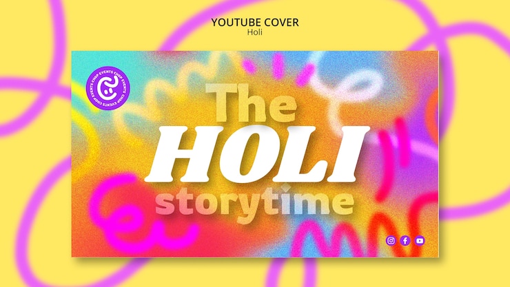 Gratis PSD youtube-forside for holi-festivalfeiring