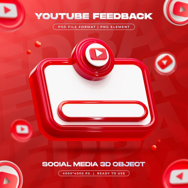 Youtube tilbakemeldingsknapp isolert, 3D-gjengivelse i sosiale medier