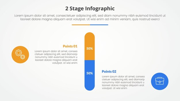 2 points stage template for comparison opposite infographic concept for slide presentation with round vertical bar percentage with flat style