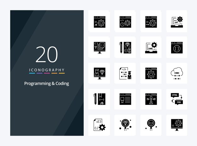 20 Programming And Coding Solid Glyph icon for presentation