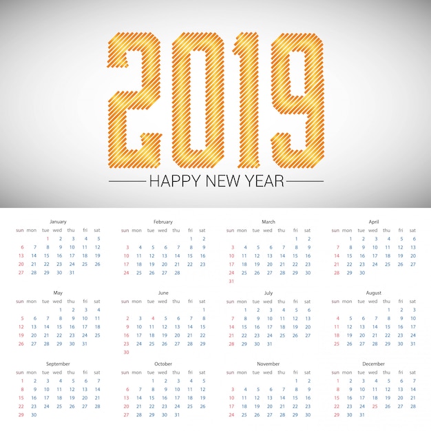 2019 kalenderdesign med ljus bakgrundsvektor