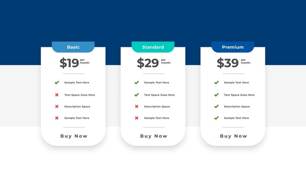 3 option price table template in modern style