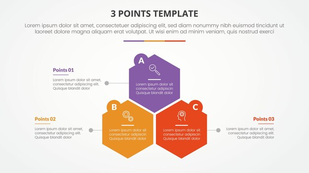3 points stage template infographic concept for slide presentation with with 3 point list with flat style vector