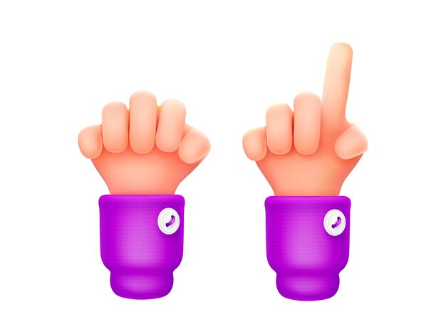 3d render count fingers hands showing number one