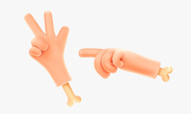 3d render hand gestures palm with bone pointing