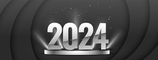 3d style 2024 text on podium platform banner with light effect vector