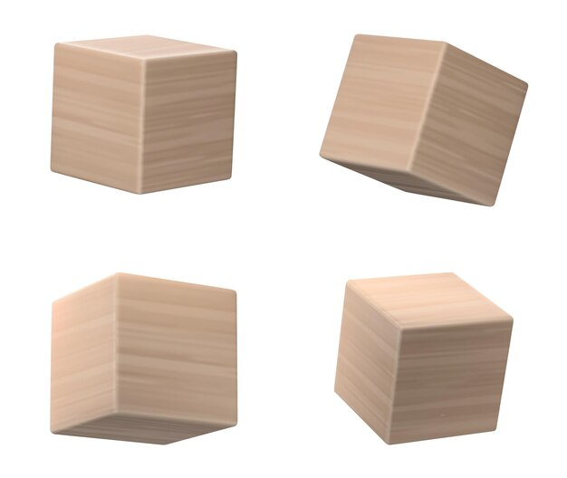 3d wood cube block realistic vector for word game isolated on white background wooden education toy template icon floating perspective view on clear brick object different png clipart collection