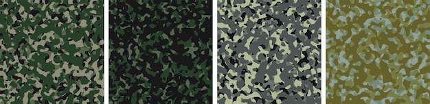 4 Camouflage Background Set Pattern Design Vector Illustration Army Backdrop