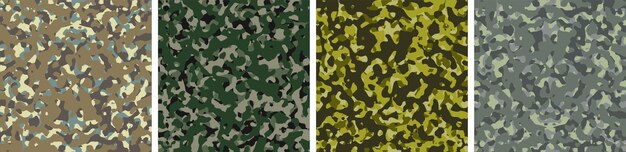 4 Camouflage Background Set Pattern Design Vector Illustration Army Backdrop