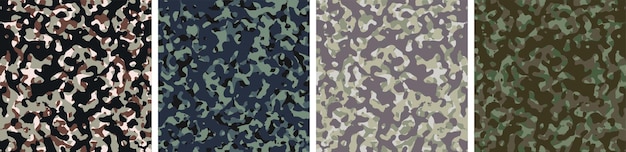 4 Camouflage Bakgrund Set Mönsterdesign Vektor Illustration Armé Bakgrund