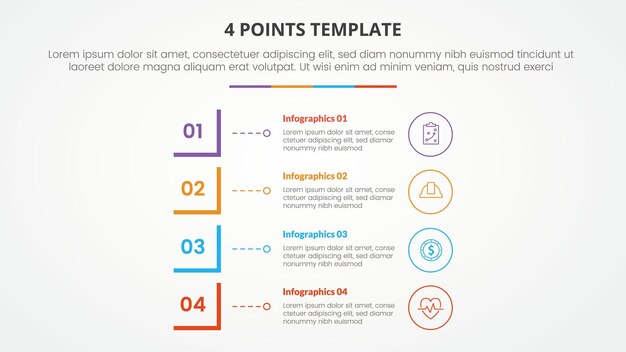 4 points stage template infographic concept for slide presentation with modified square shape vertical stack 4 point list with flat style vector