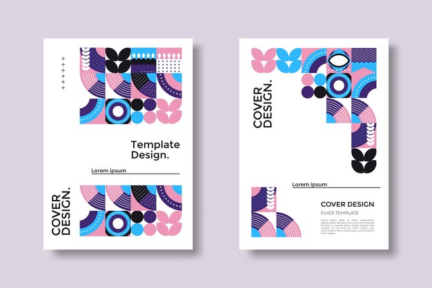 Abstract Bauhaus geometric pattern background vector circle triangle and square lines color art design Colorful Bauhaus pattern background