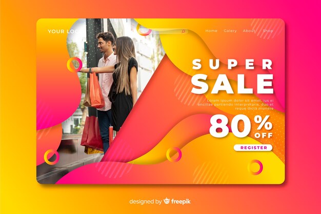Abstract sales landing page with photo template