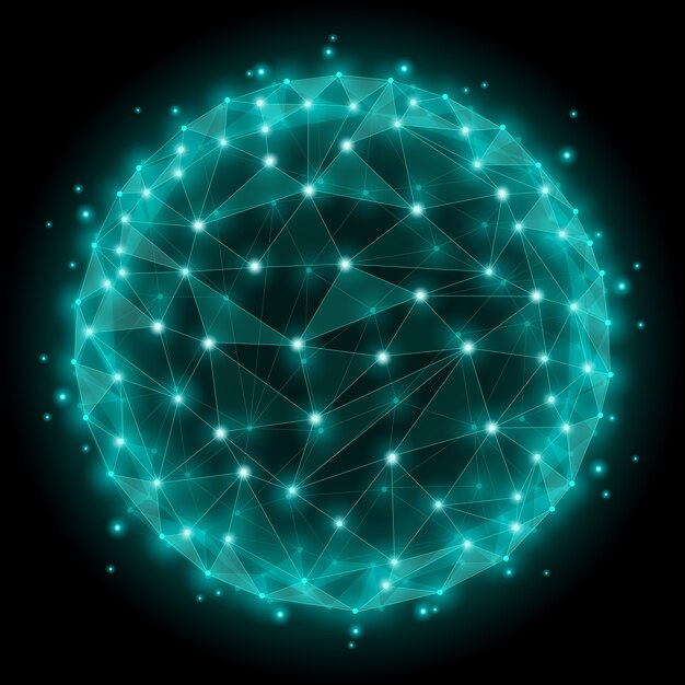 Abstract sphere wireframe mesh polygonal elements. Dot and web network, structure spherical.