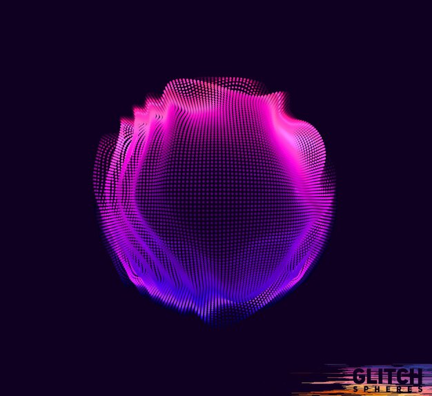 Abstract vector colorful mesh on dark background. Futuristic style card. Elegant background for business presentations. Corrupted point sphere. Chaos aesthetics