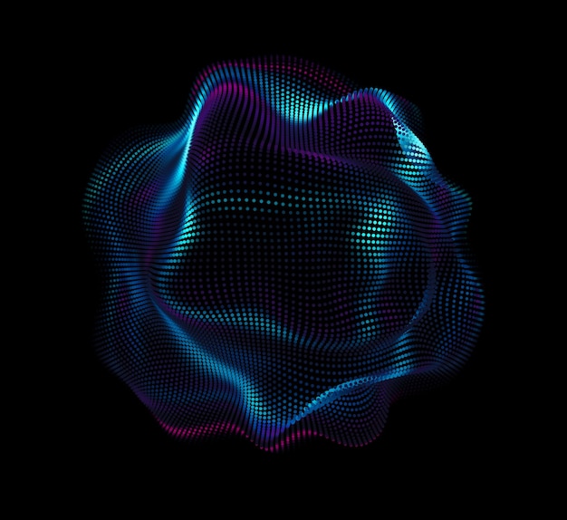 Abstrakt vektor färgglatt nät på mörk bakgrund Futuristisk stil kort Förvrängd punkt sfär