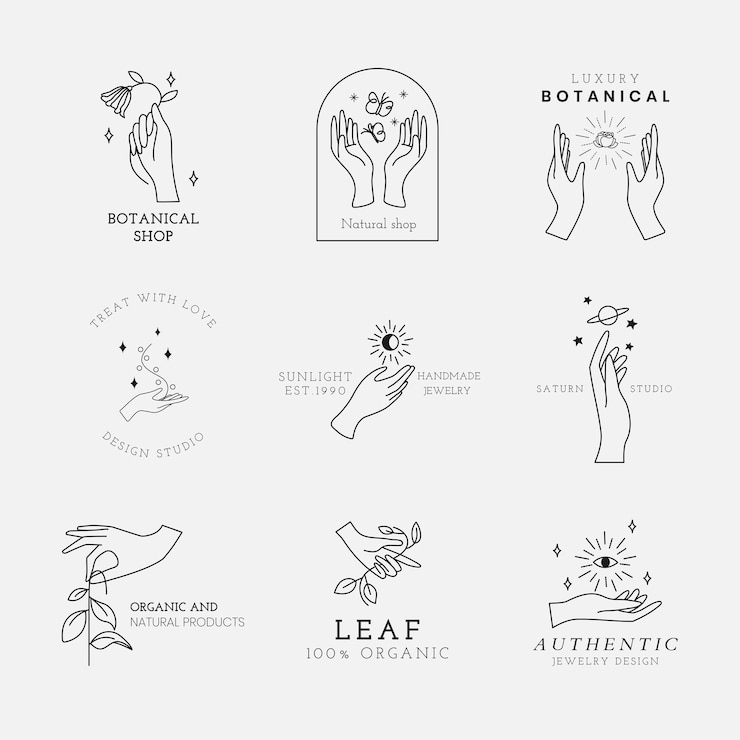 Gratis Vektor aesthetic hand logo template, editable minimal design set vector