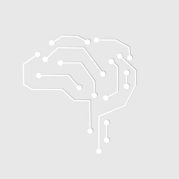 AI-teknologisk forbindelses-hjerneikonvektor i hvidt digitalt transformationskoncept