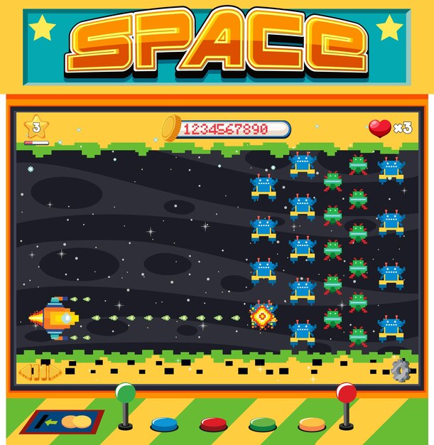 Arcade pixel-brugergrænseflade til rumspil