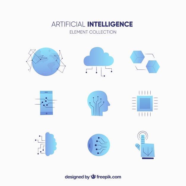 artificial intelligence elements collection in flat style