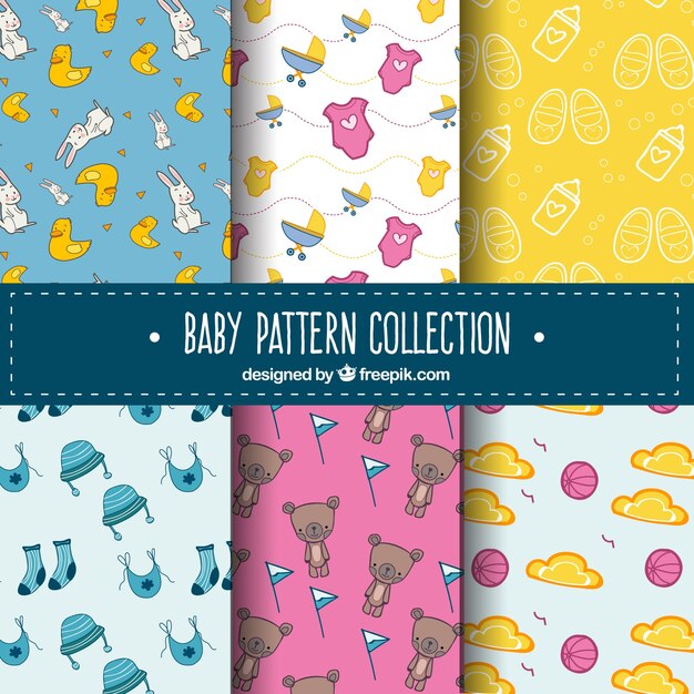 Baby patterns collection in hand drawn style
