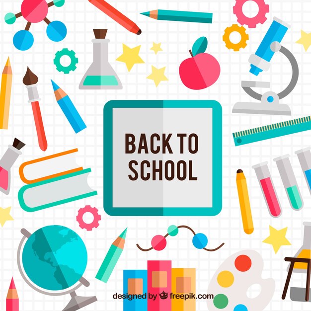 background of school elements with flat design
