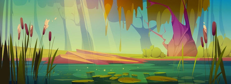 Gratis Vektor background with swamp or pond in jungle forest