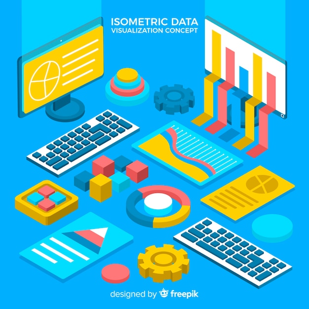 Bakgrund med isometriska datavisualiseringselement