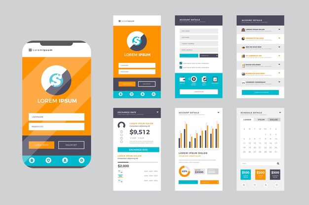 banking app interface set