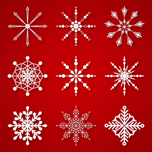 Beautiful Winter Snowflakes set elements 