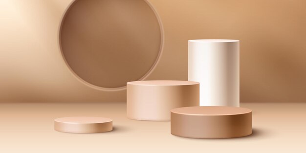Beige cylindrical podiums in varying heights