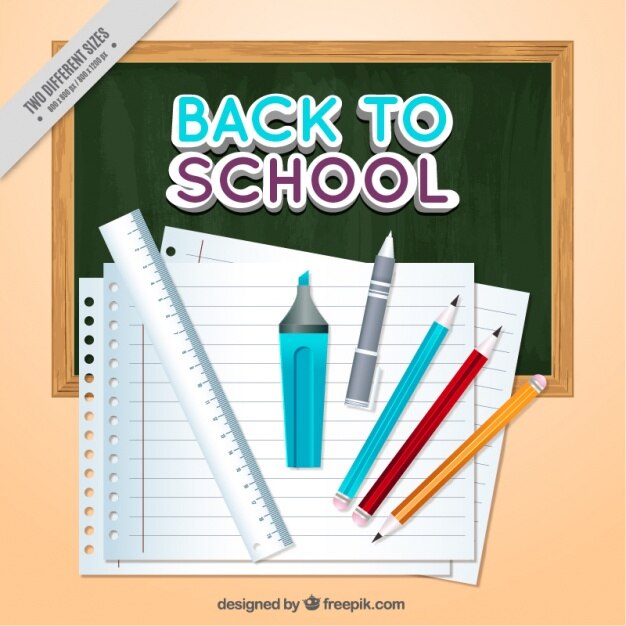 blackboard background and school supplies