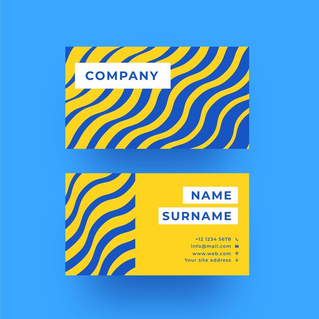 Blue and yellow distorted lines business card