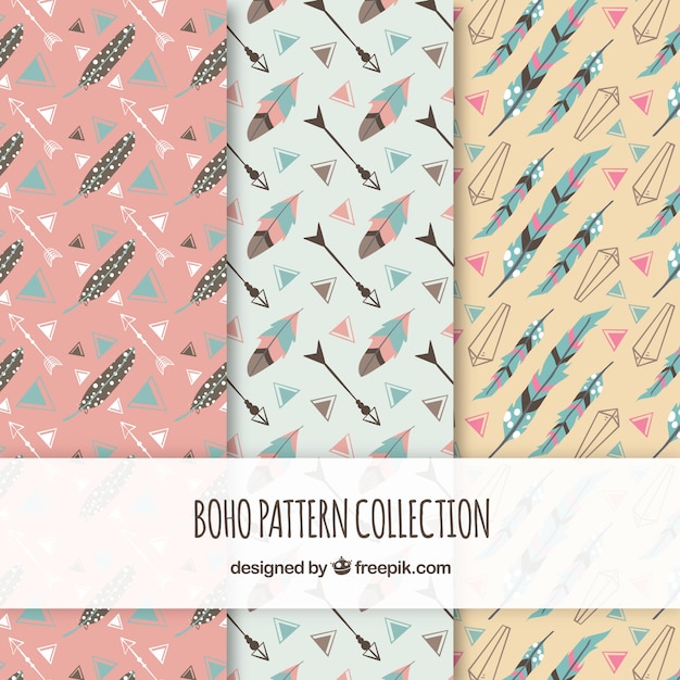 Boho patterns collection in hippie style