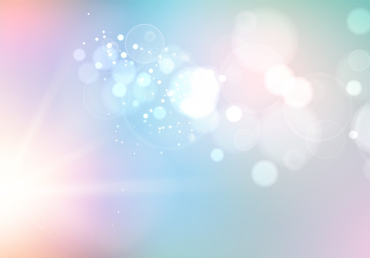Gratis Vektor bokeh bubbles and sun flash over blue background