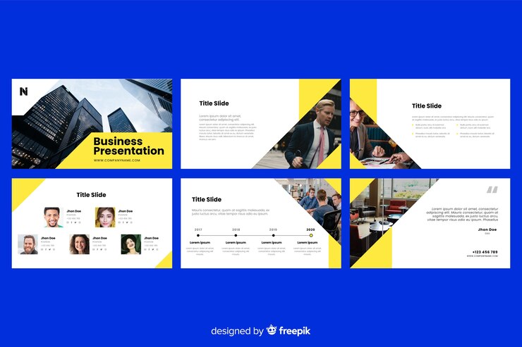 Gratis Vektor business presentation slides with photo