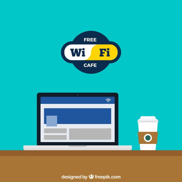 Cafe background with wifi in flat design
