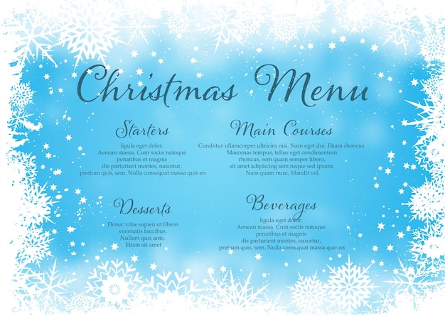Christmas menu background with snowflake border design