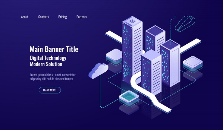 Gratis Vektor cloud storage, big urban city isometric icon, server room database, data center, server rack 