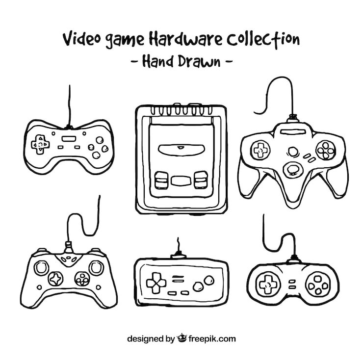Gratis Vektor collection of hand-drawn video game