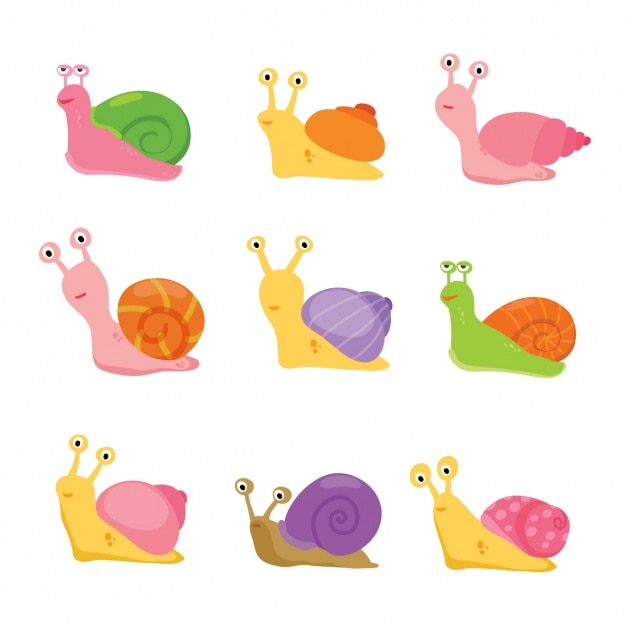 Gratis Vektor coloured snails collection