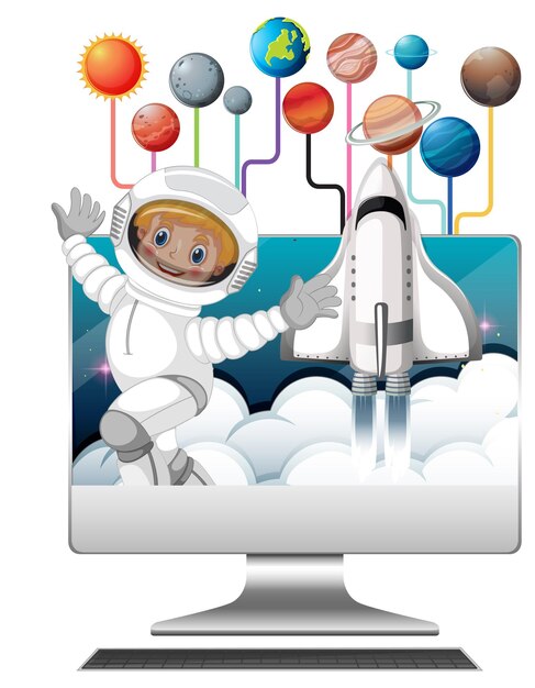 computer with astronaut cartoon
