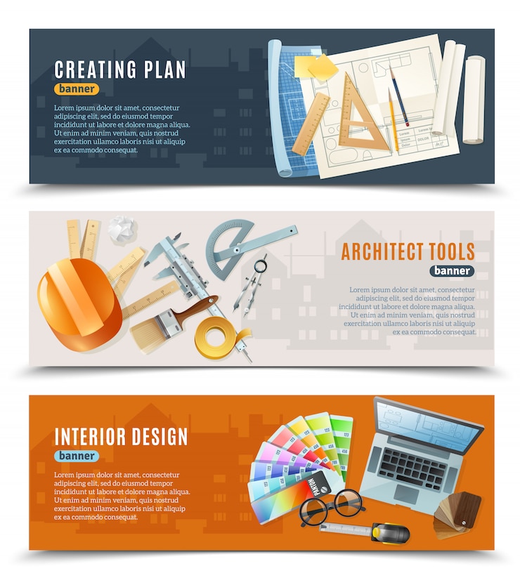 Gratis Vektor construction architect tools banners