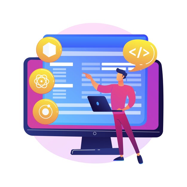 Cross-platform frameworks abstract concept  illustration. Programming build tool, software development framework, cross-platform structure, application UI, coding process .