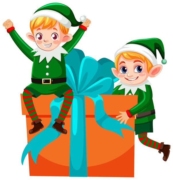 Cute elf with gift box