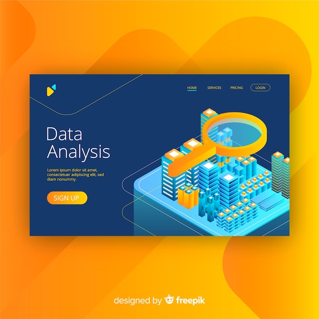 data analysis landing page in isometric style