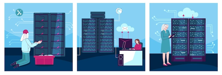 Gratis Vektor data center set with technology symbols flat isolated vector illustration