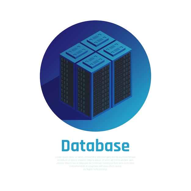 database blue round demonstrating storage station hardware racks in server room