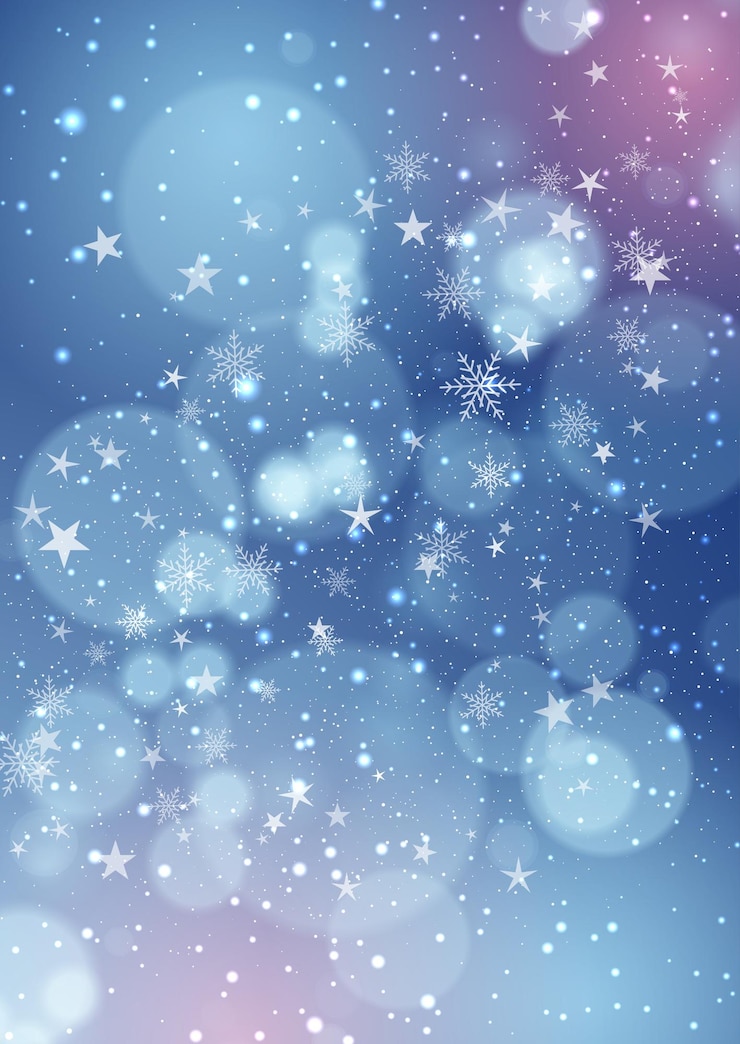 Gratis Vektor decorative christmas background with bokeh lights snowflakes and stars