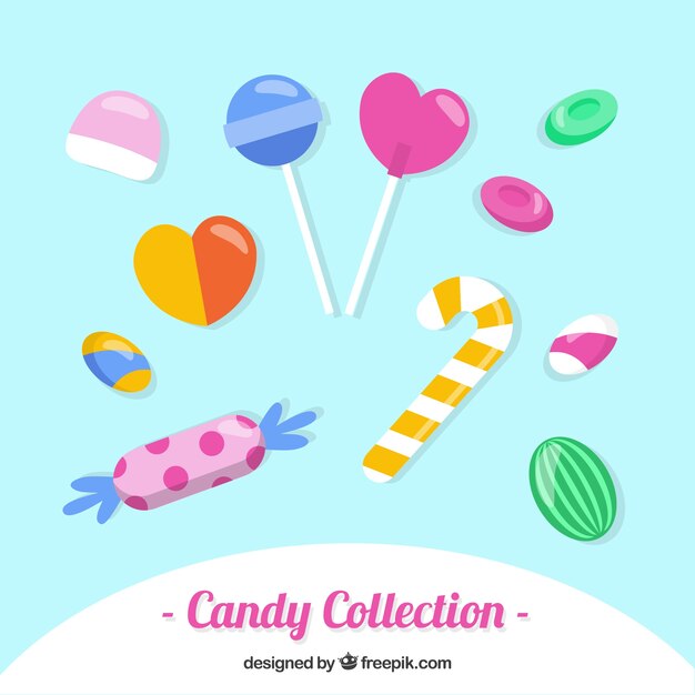 delicious candies collection in flat style